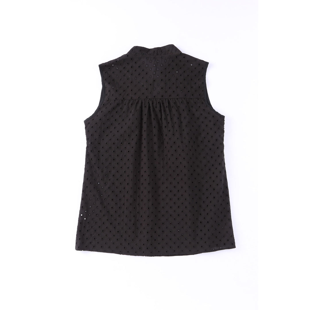 Womens Black Lace Crochet Hollow Out Sleeveless Blouse Image 2