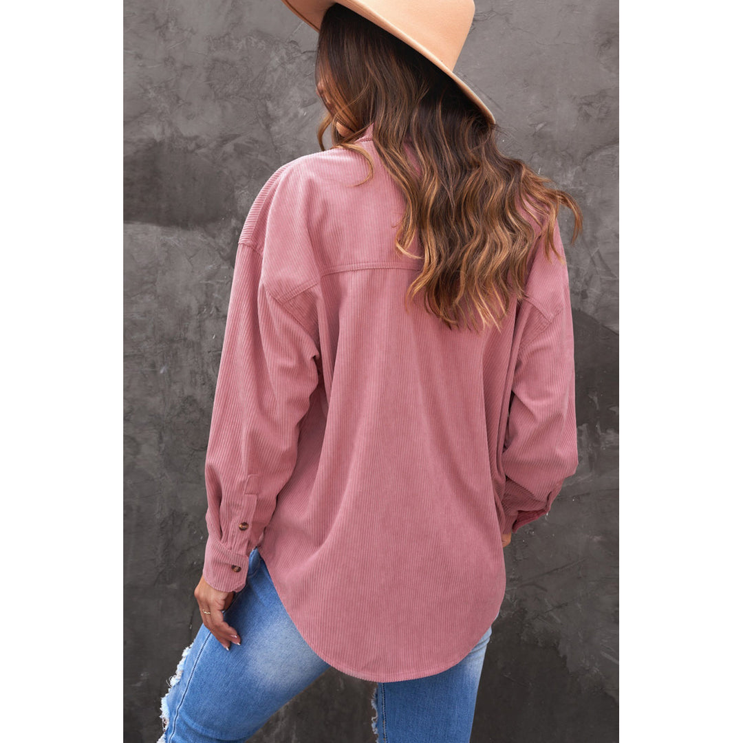 Womens Pink Corduroy Button Pocket Shirt Image 2