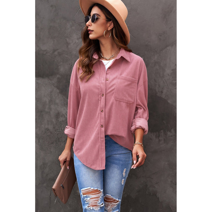 Womens Pink Corduroy Button Pocket Shirt Image 3