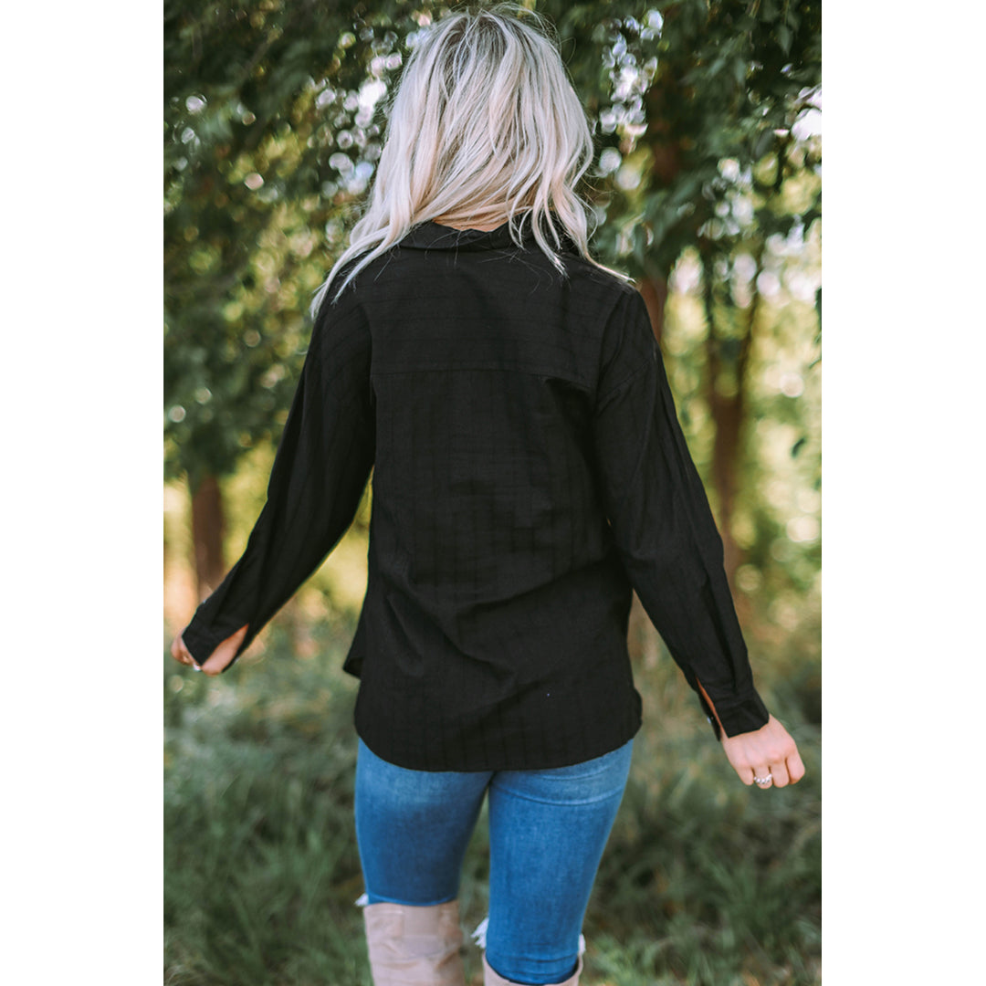 Womens Black Textured Buttoned Pocket Long Sleeve Shirt Image 2
