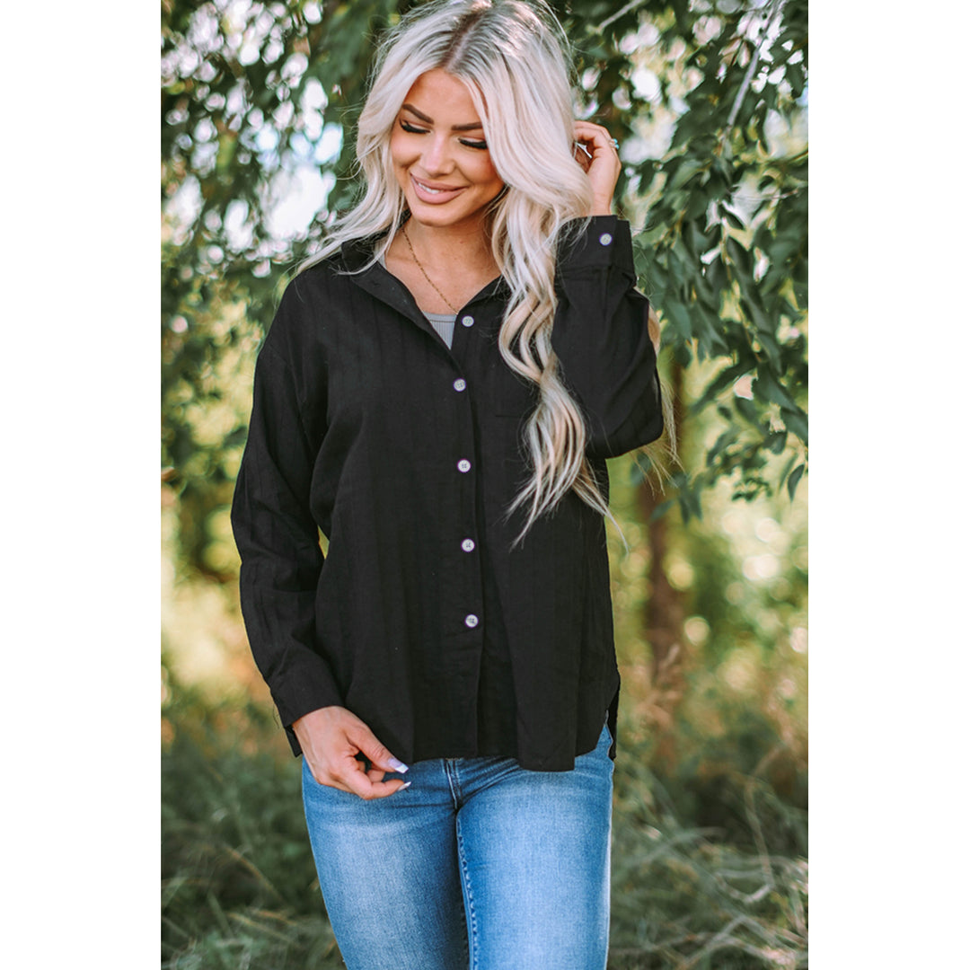 Womens Black Textured Buttoned Pocket Long Sleeve Shirt Image 1