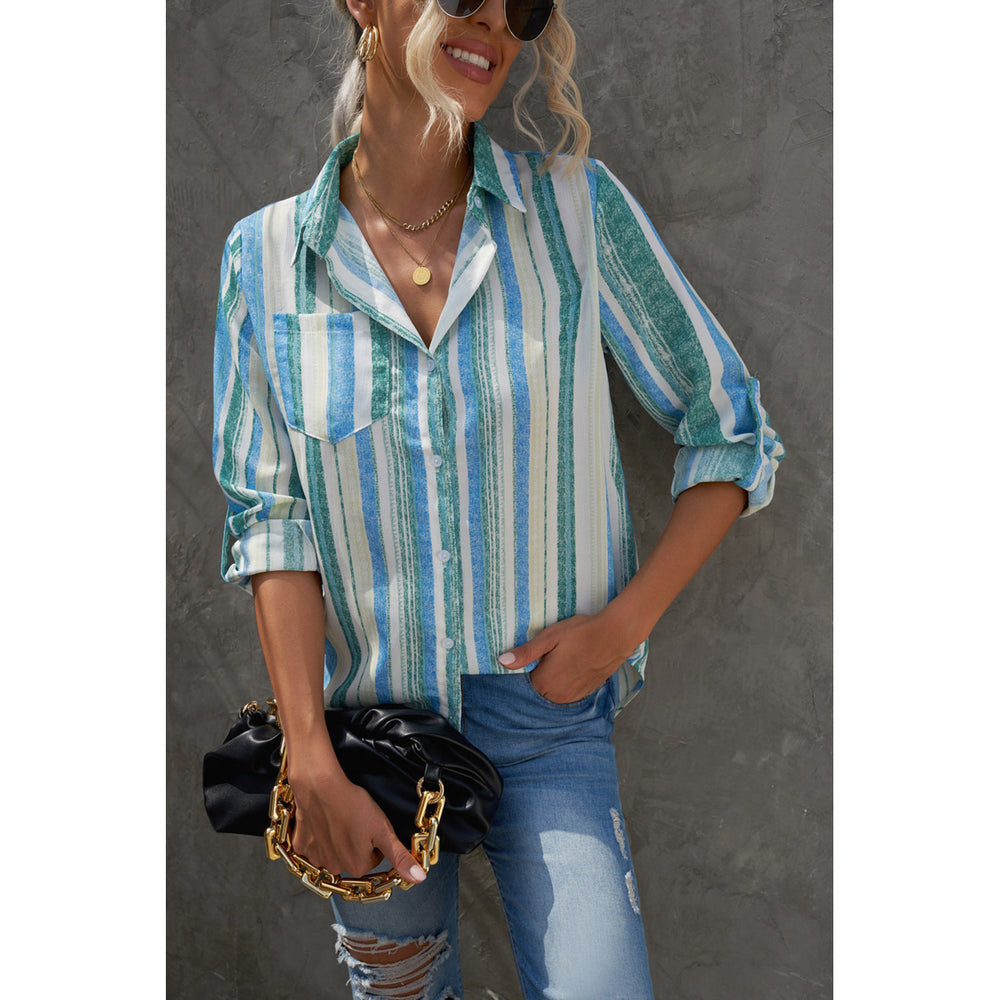 Womens Sky Blue Sweet Enough Striped Button Up Top Image 2
