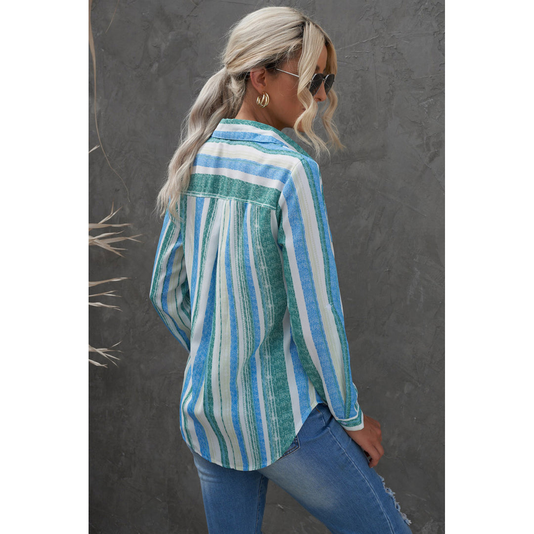 Womens Sky Blue Sweet Enough Striped Button Up Top Image 3