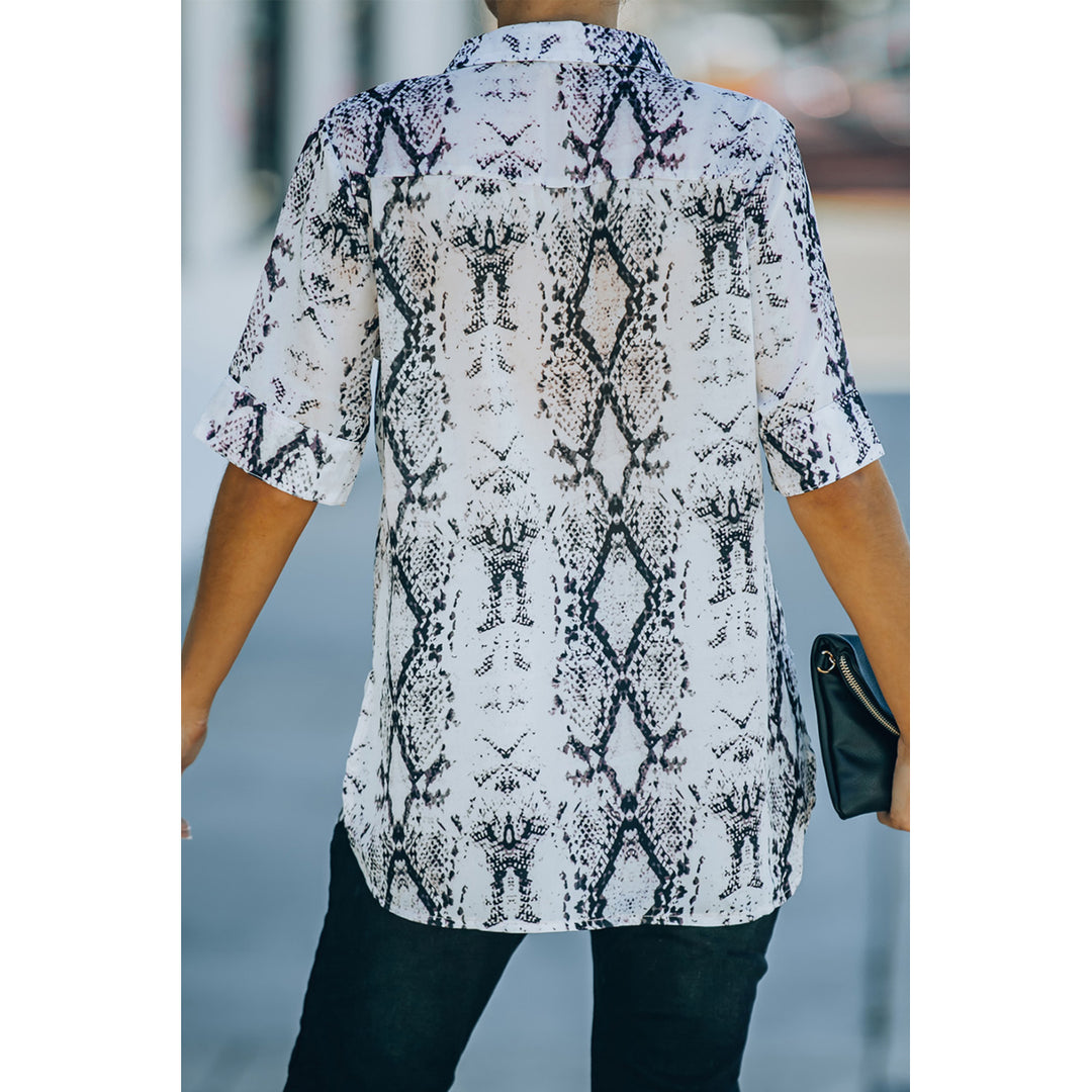 Women's Gray Snake Print Short Sleeve Shirt Image 1