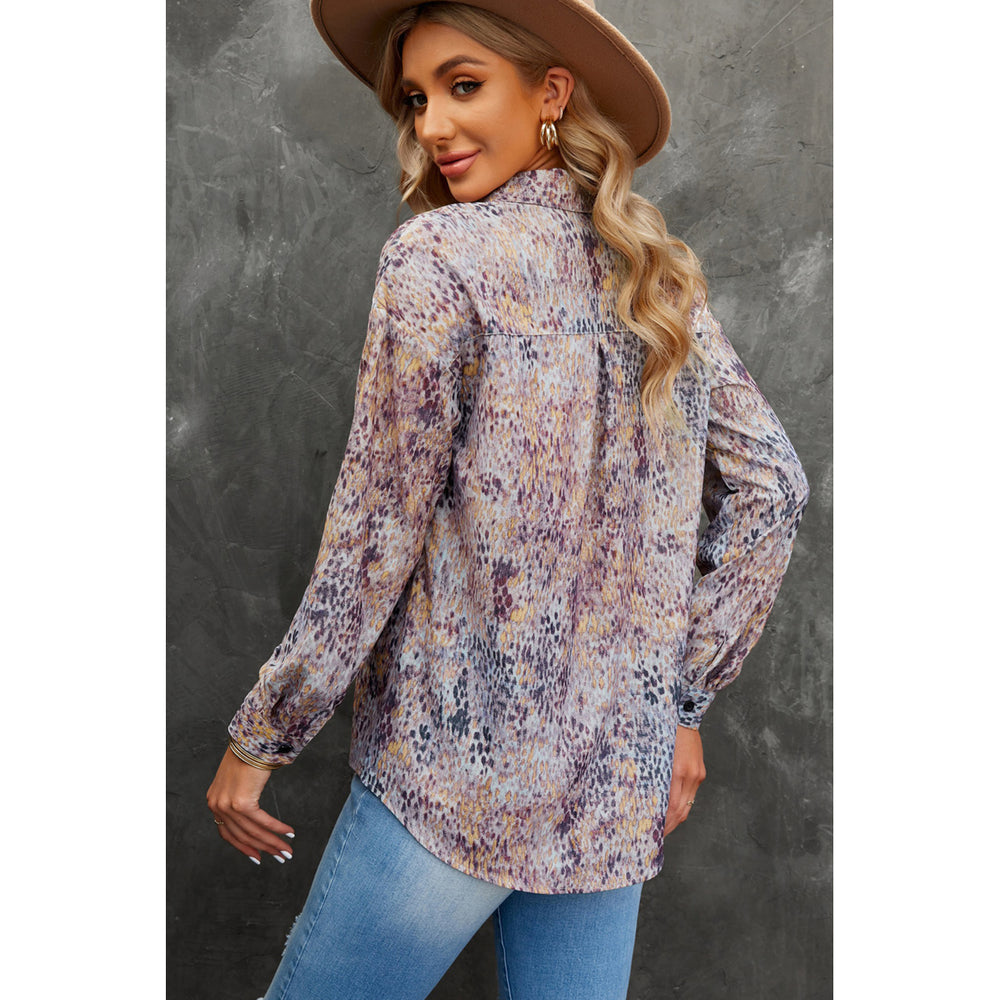 Womens Brown Printed Pocketed Buttons Long Sleeve Shirt Image 2