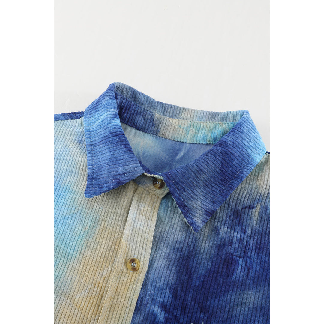 Women's Blue Tie Dyed Loose Corduroy Shirt Image 3