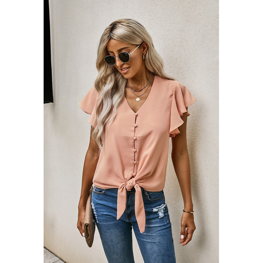 Womens Apricot Forever Tonight Button Tie Top Image 1
