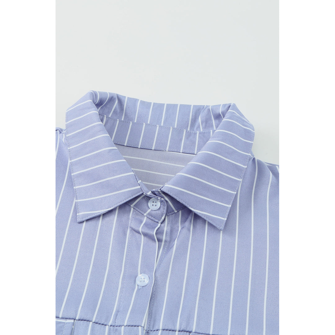 Womens Blue Striped Print Buttoned Shirt Image 3