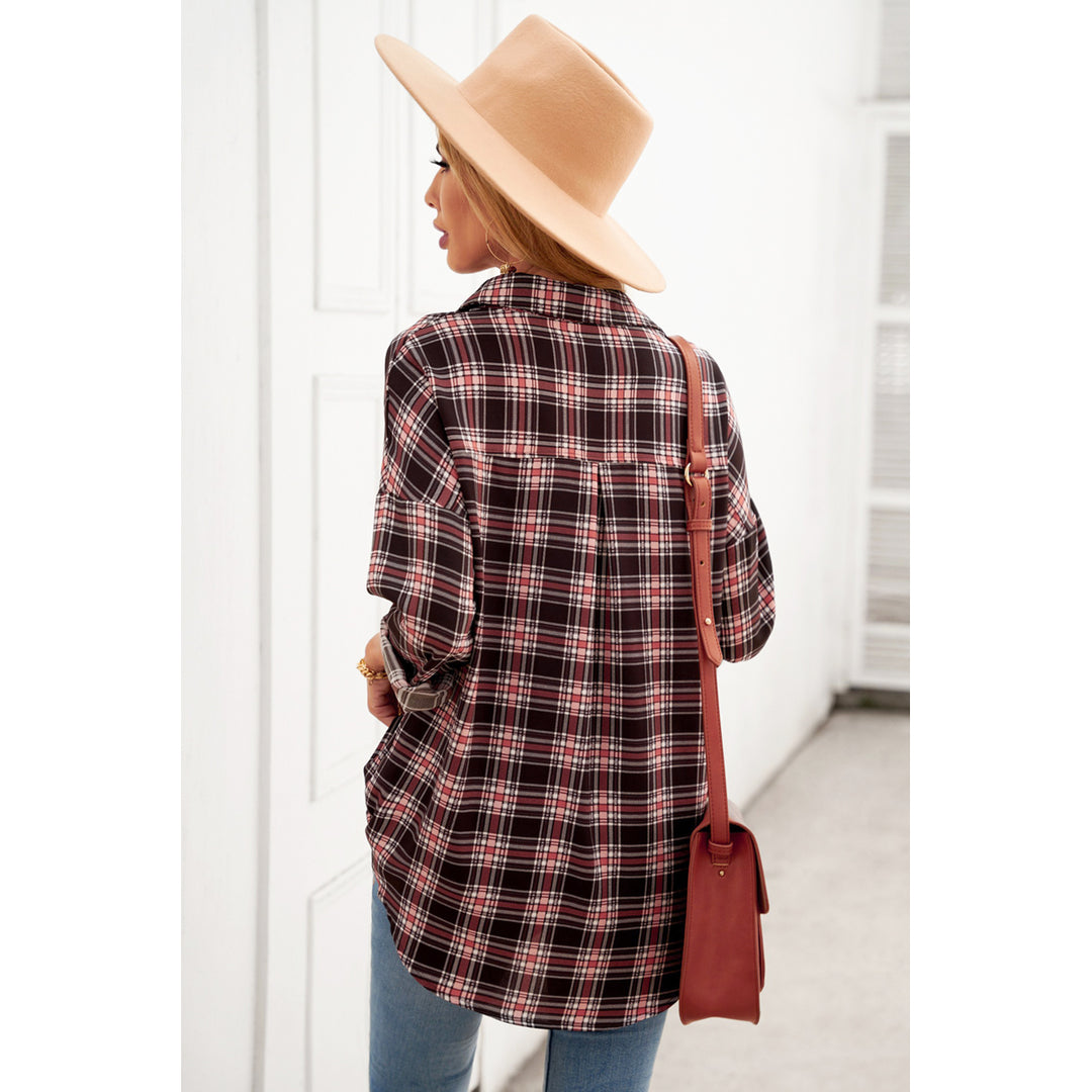 Womens Multicolor Relaxed Fit Plaid Button Shirt Image 2