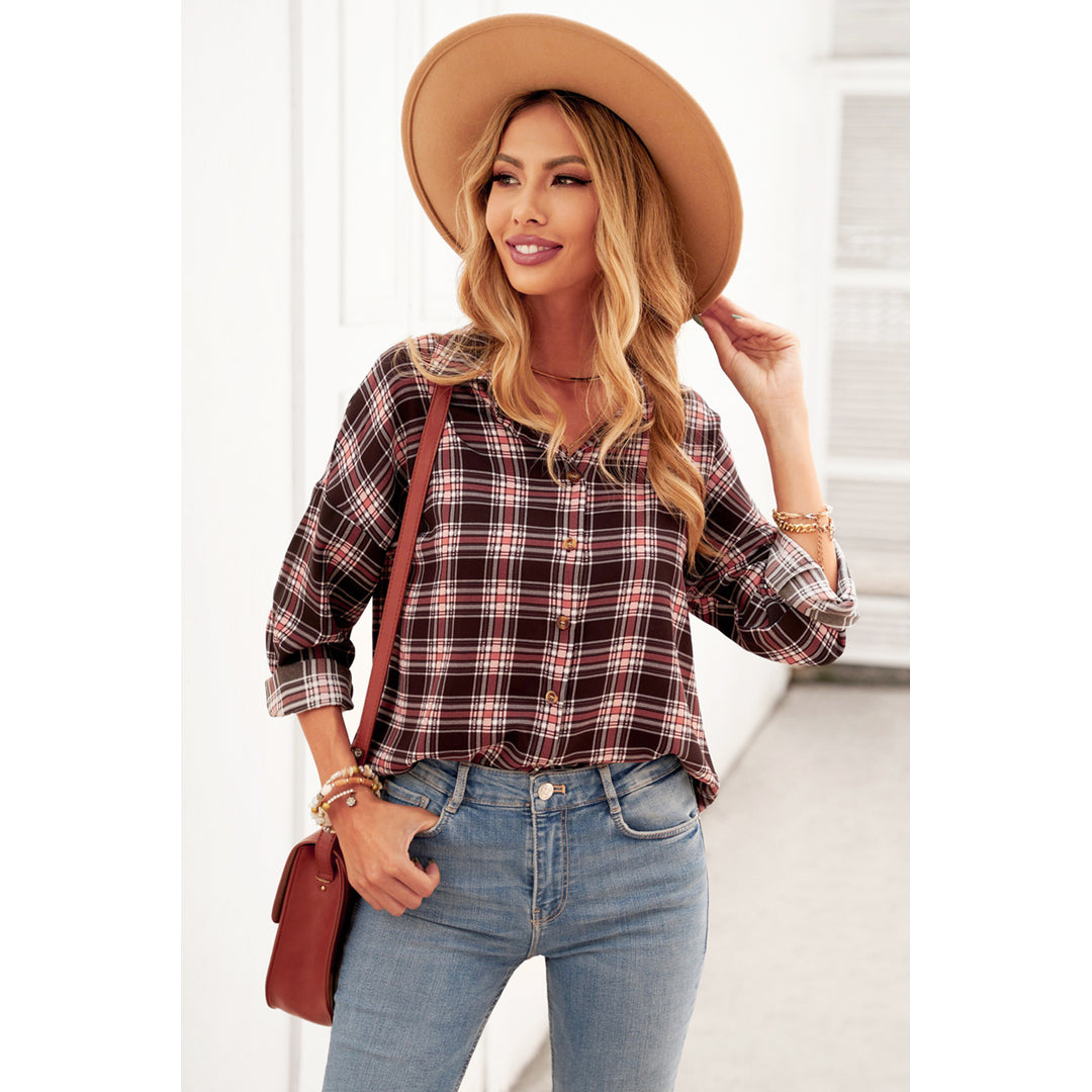 Womens Multicolor Relaxed Fit Plaid Button Shirt Image 1