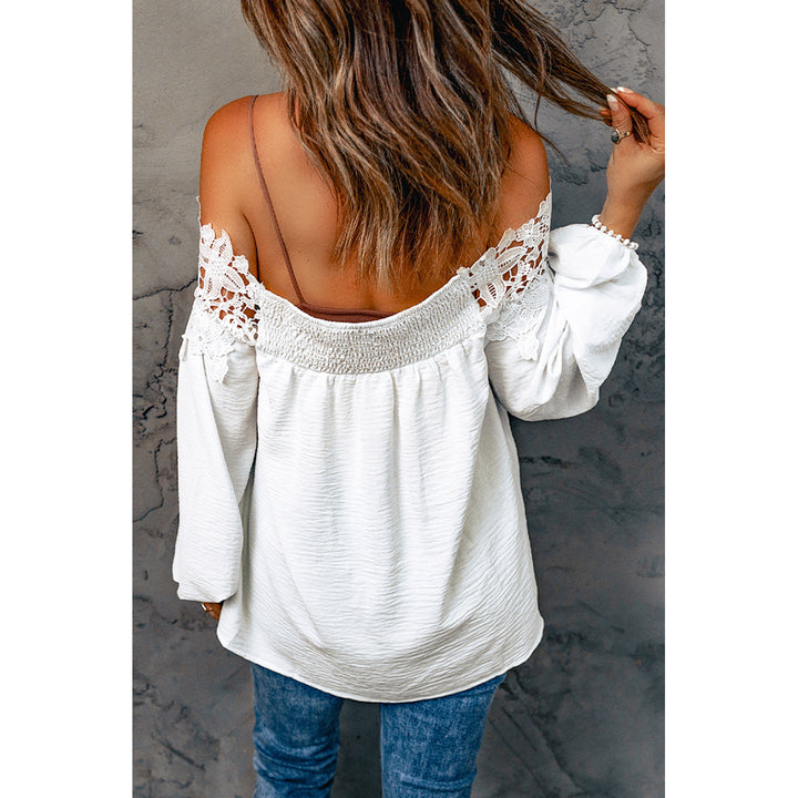 Womens White Blooming Lace Off The Shoulder Top Image 2