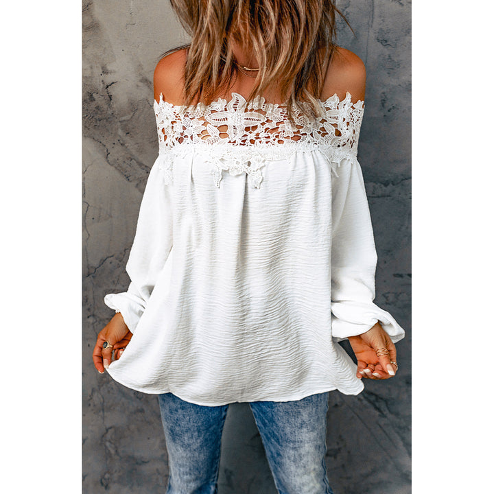 Womens White Blooming Lace Off The Shoulder Top Image 1
