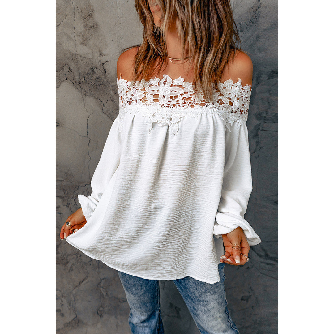 Womens White Blooming Lace Off The Shoulder Top Image 3