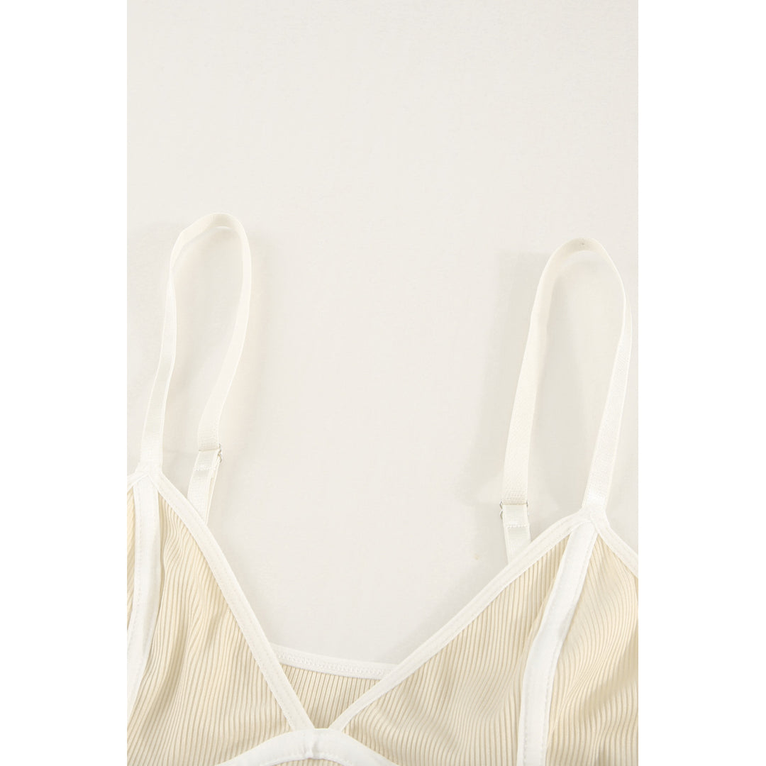 Womens Nude Patchwork Spaghetti Strap V Neck Bodysuit Image 8