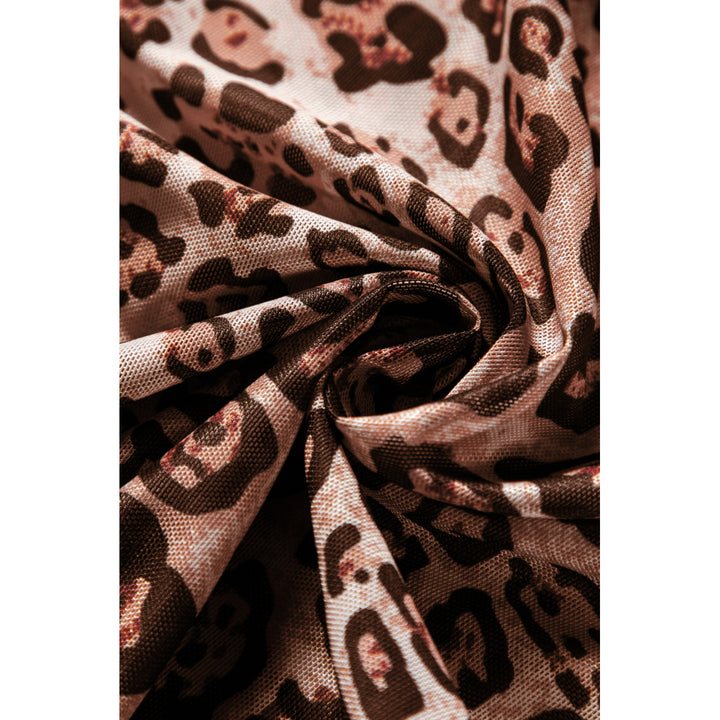 Womens Leopard Print Sheer Mesh Long Sleeves Bodysuit Image 11
