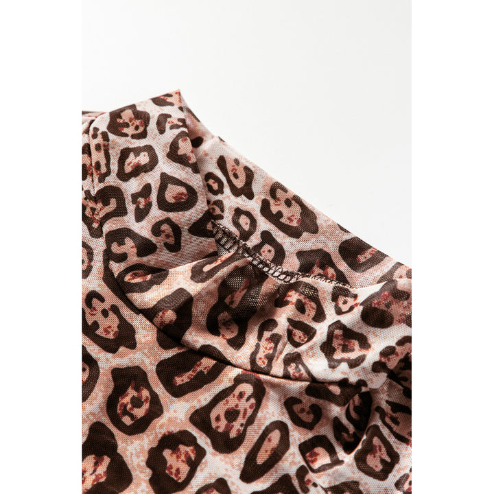 Womens Leopard Print Sheer Mesh Long Sleeves Bodysuit Image 12