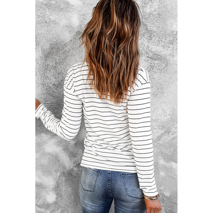 Womens Striped V Neck Long Sleeve Top Image 1