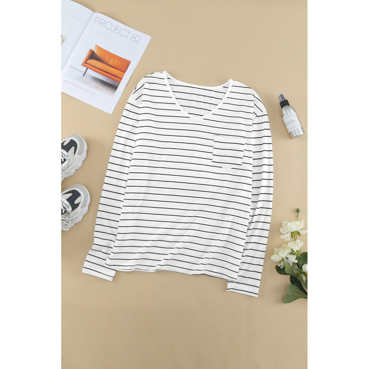 Womens Striped V Neck Long Sleeve Top Image 3
