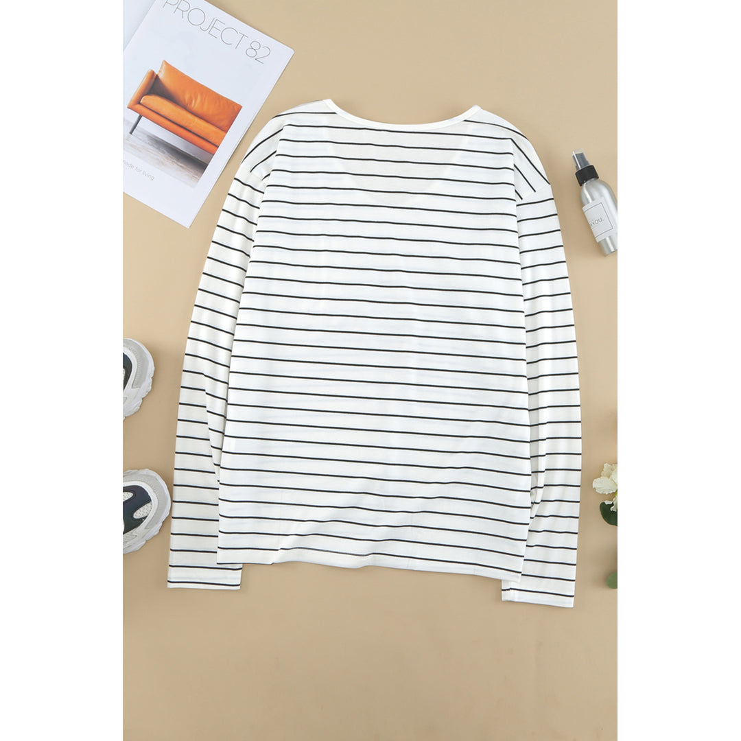 Womens Striped V Neck Long Sleeve Top Image 4