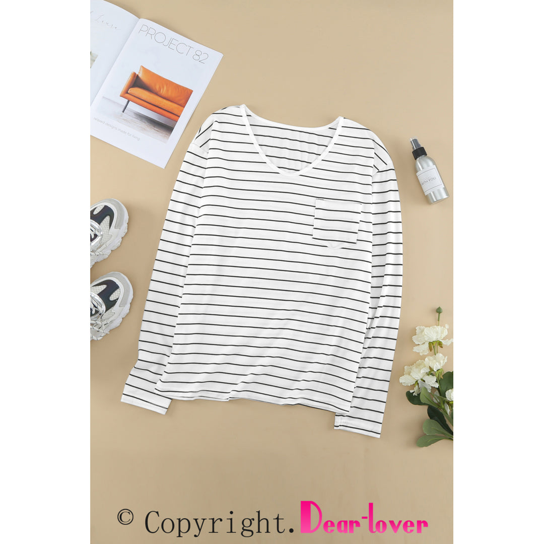 Womens Striped V Neck Long Sleeve Top Image 12