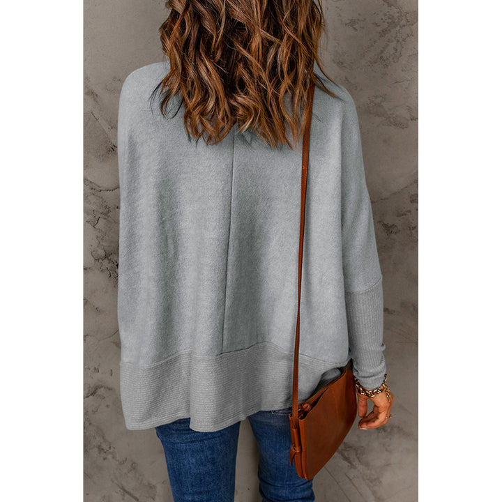 Women's Gray Cowl Neck Contrast Dolman Sleeve Terry Pullover Top Image 1
