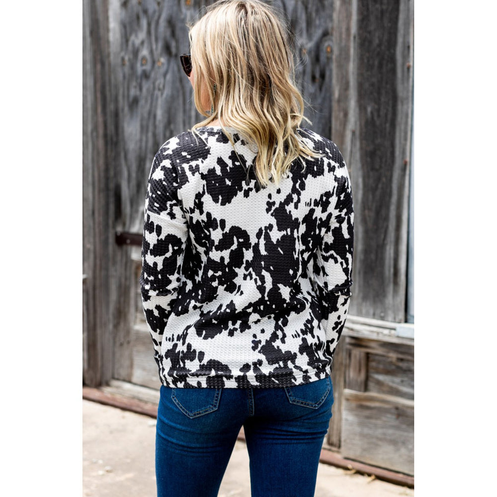 Womens Cow Print U Neck Long Sleeve Top Image 2