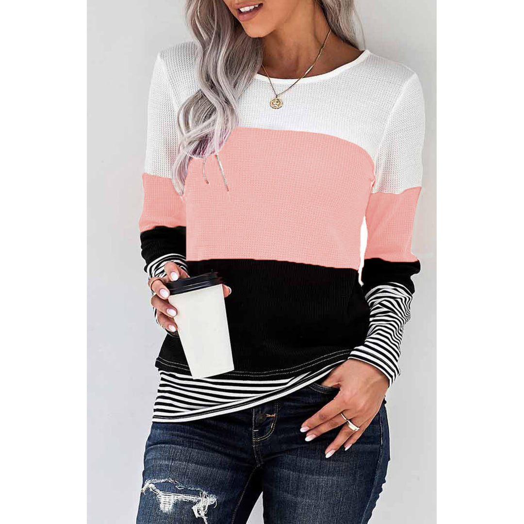Womens Pink Stylish Colorblock Splicing Stripes Top Image 1