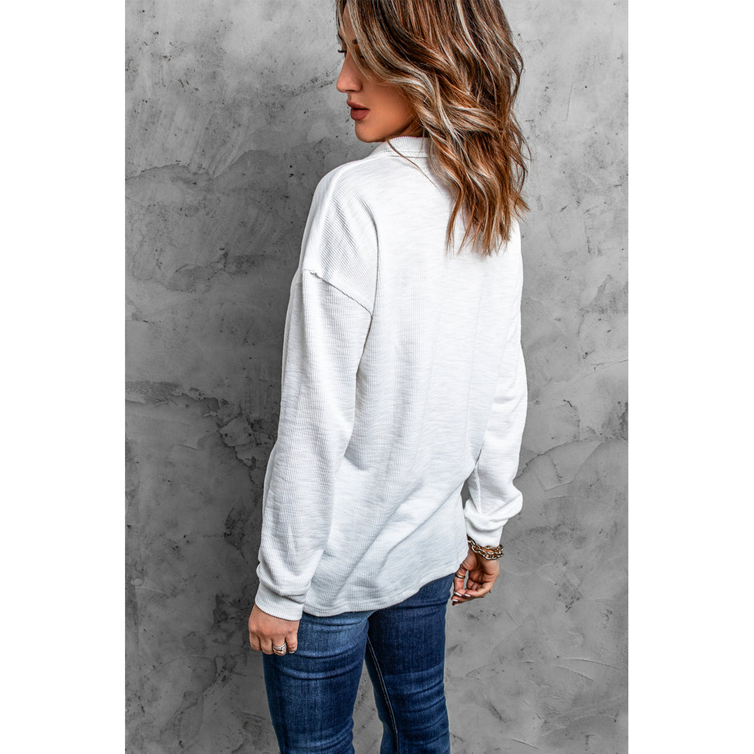 Women's White Button Front Turn-down Neck Knit Top Image 1