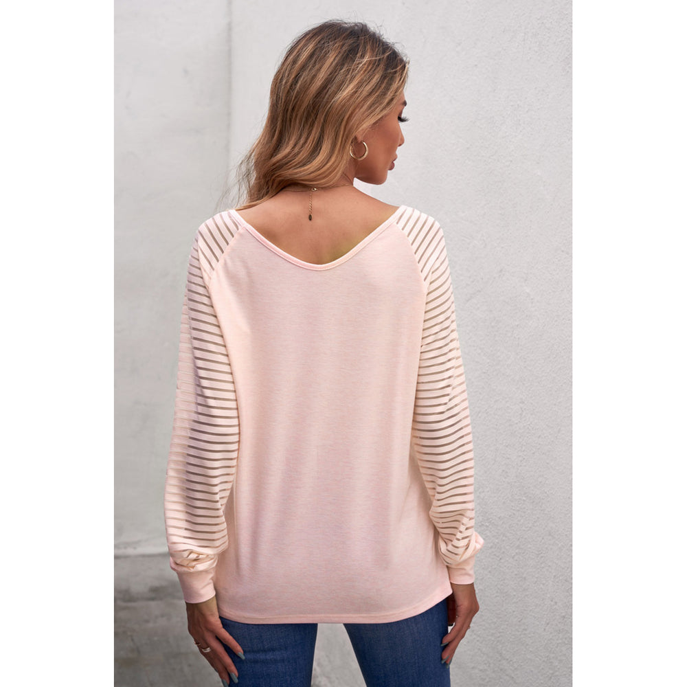 Women's Pink Sheer Stripe V-Neck Top Image 2
