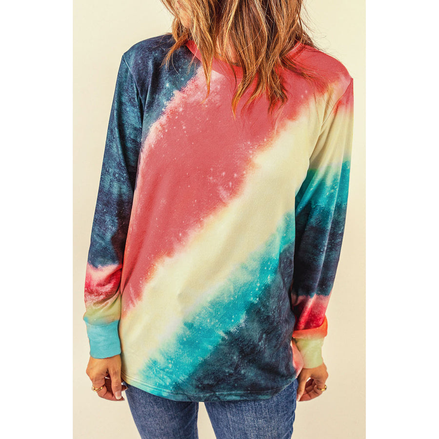 Womens Ombre Red Tie-dye Long Sleeve Top Image 1