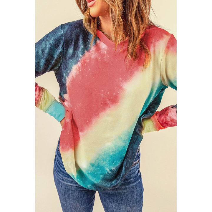 Womens Ombre Red Tie-dye Long Sleeve Top Image 3