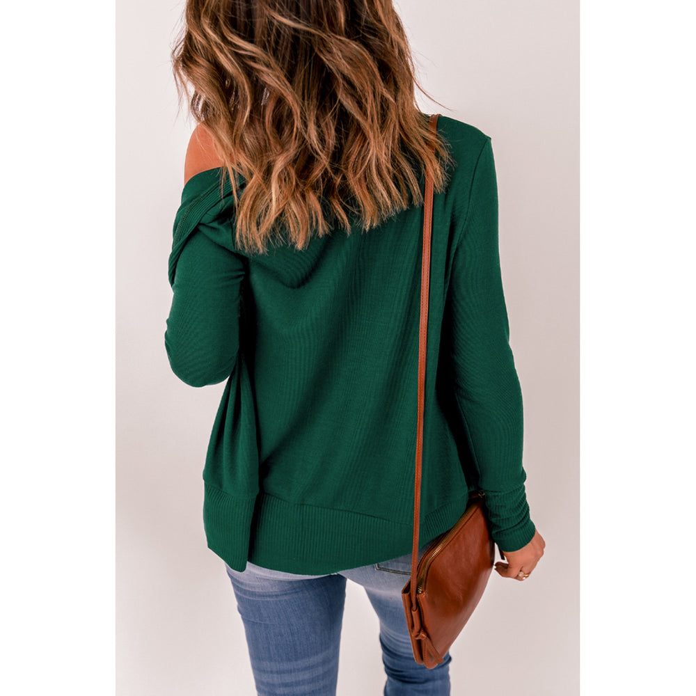 Women's Green Lightweight Knit Ribbed Trim Snap Button Cardigan Image 2