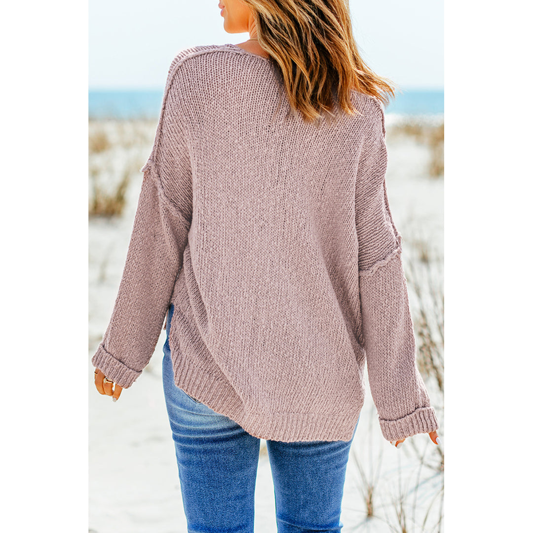 Women's Pink Reverse Seam Detail Relaxed Pullover Sweater Image 2