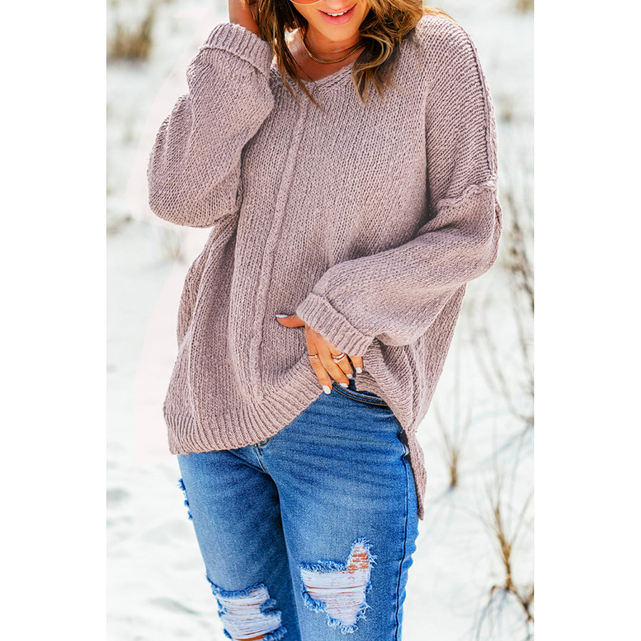 Women's Pink Reverse Seam Detail Relaxed Pullover Sweater Image 1