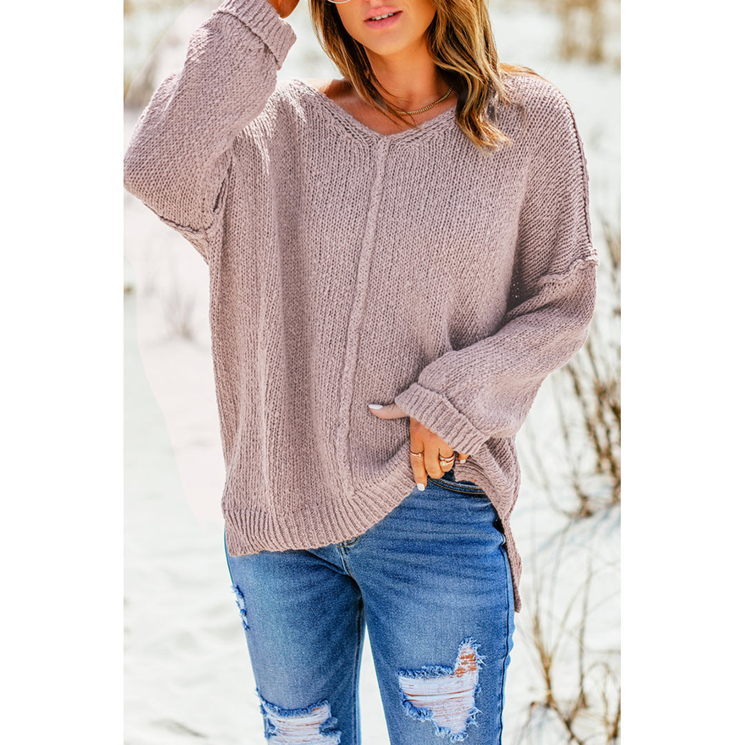 Women's Pink Reverse Seam Detail Relaxed Pullover Sweater Image 3