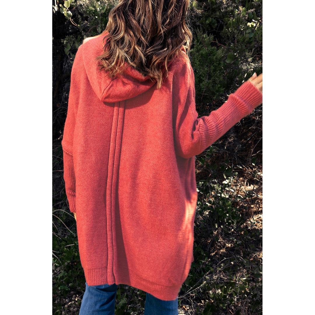 Women's Rib Trimmed Batwing Sleeve Hooded Cardigan Image 2
