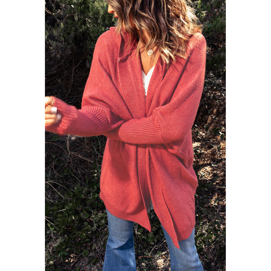Women's Rib Trimmed Batwing Sleeve Hooded Cardigan Image 3