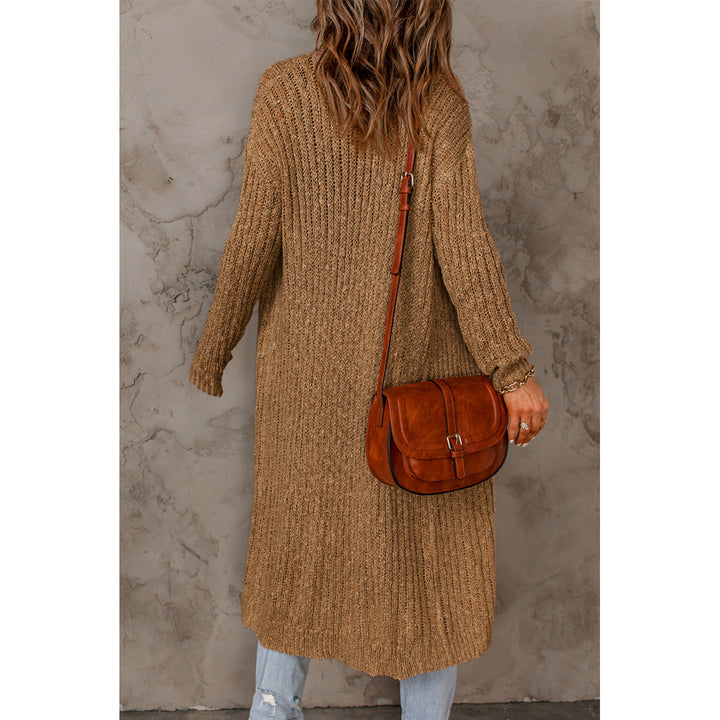 Women's Brown Open Front Drop Shoulder Knitted Cardigan Image 2