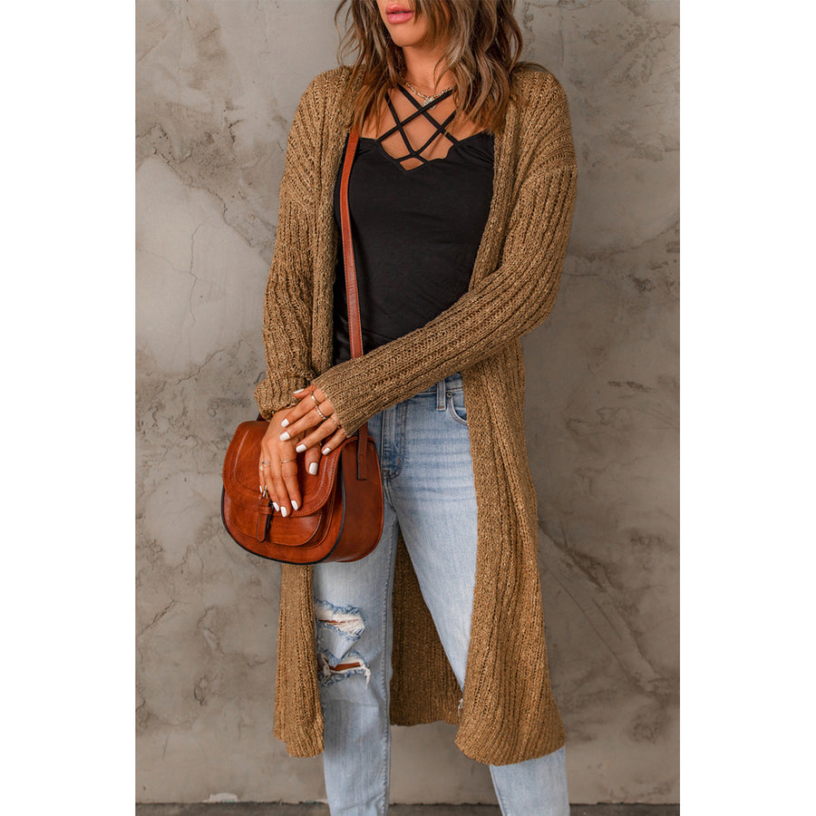 Women's Brown Open Front Drop Shoulder Knitted Cardigan Image 1