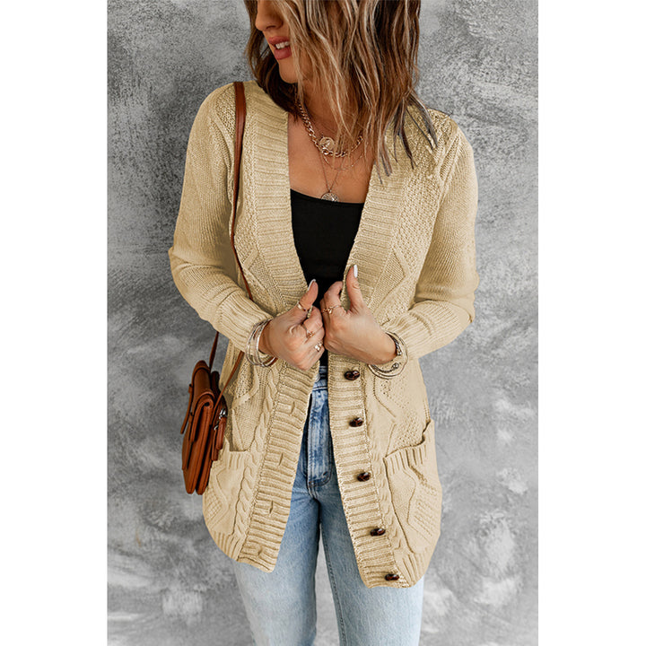 Womens Beige Front Pocket and Buttons Closure Cardigan Image 3