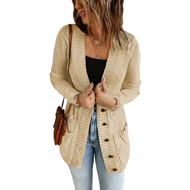 Womens Beige Front Pocket and Buttons Closure Cardigan Image 4