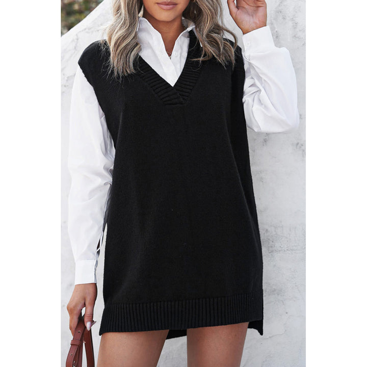 Womens Black Knit Vest Pullover Sweater Image 4