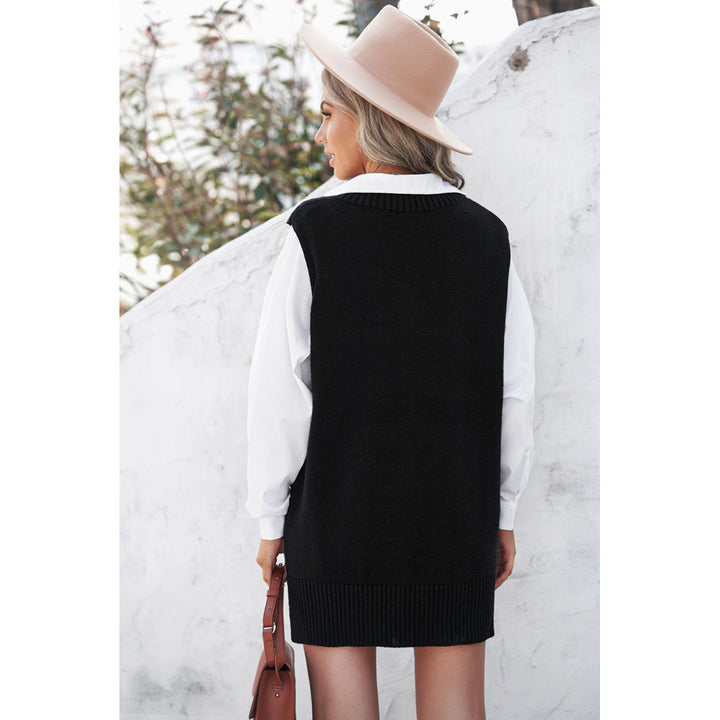 Womens Black Knit Vest Pullover Sweater Image 6