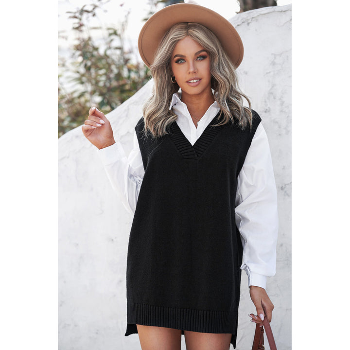 Womens Black Knit Vest Pullover Sweater Image 7