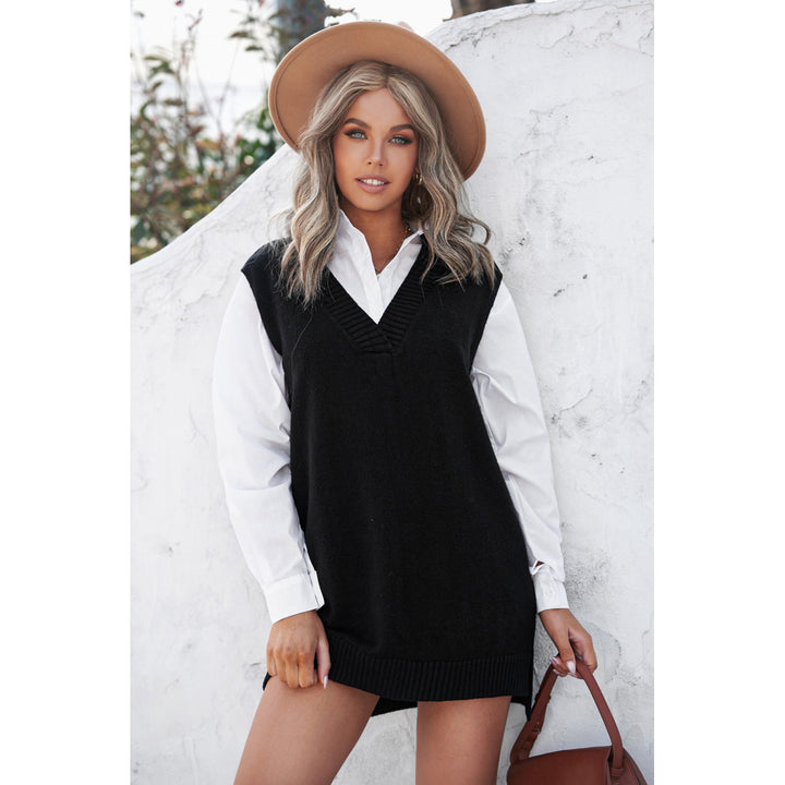 Womens Black Knit Vest Pullover Sweater Image 8