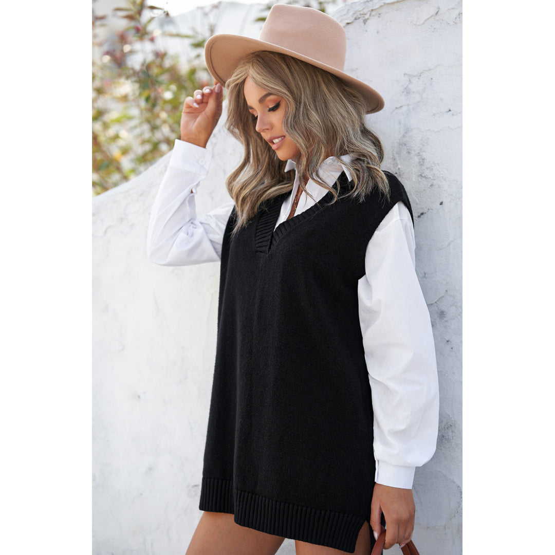 Womens Black Knit Vest Pullover Sweater Image 9
