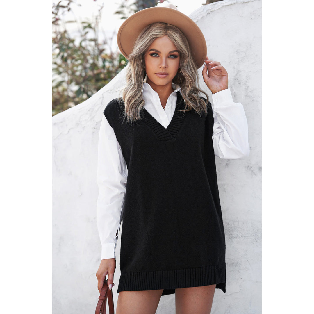 Womens Black Knit Vest Pullover Sweater Image 10