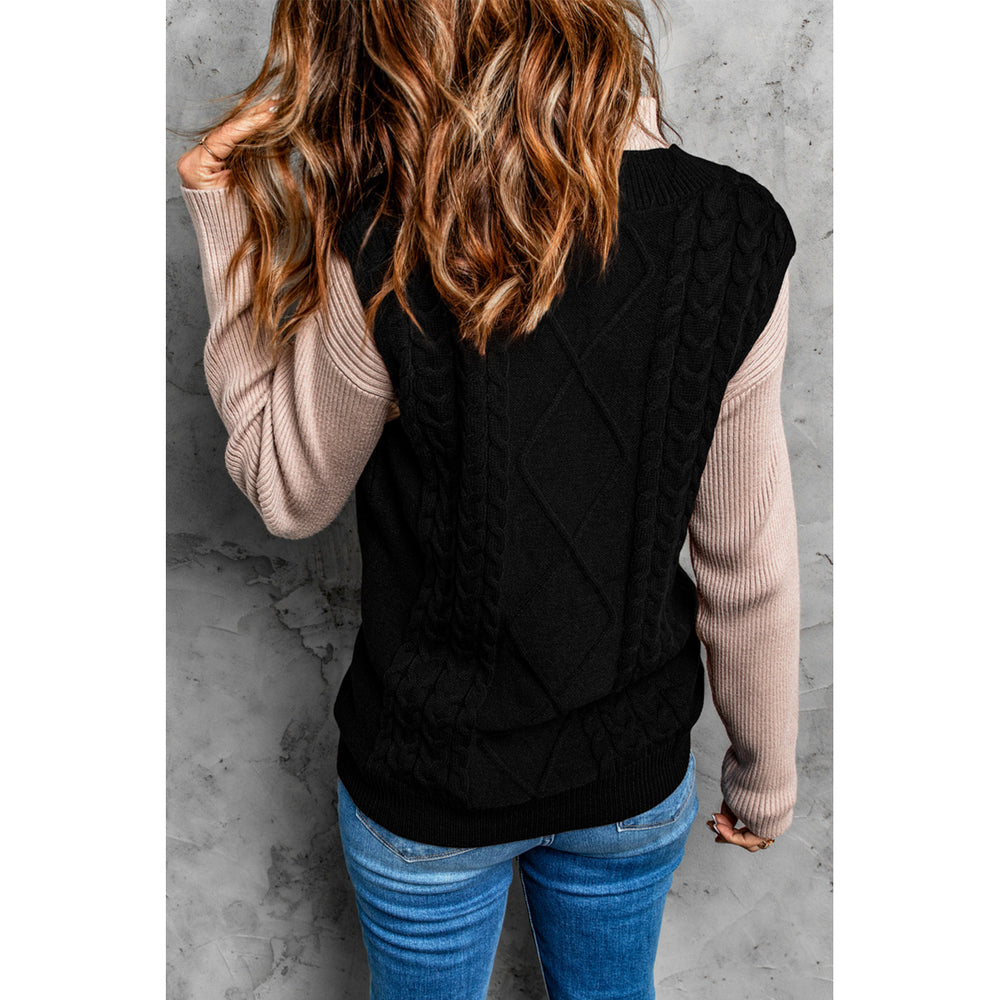 Womens Black Sleeveless Cable Knitted Sweater Tank Image 2