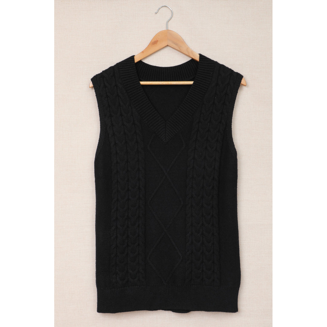 Womens Black Sleeveless Cable Knitted Sweater Tank Image 4