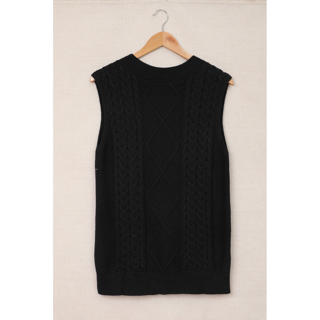 Womens Black Sleeveless Cable Knitted Sweater Tank Image 6
